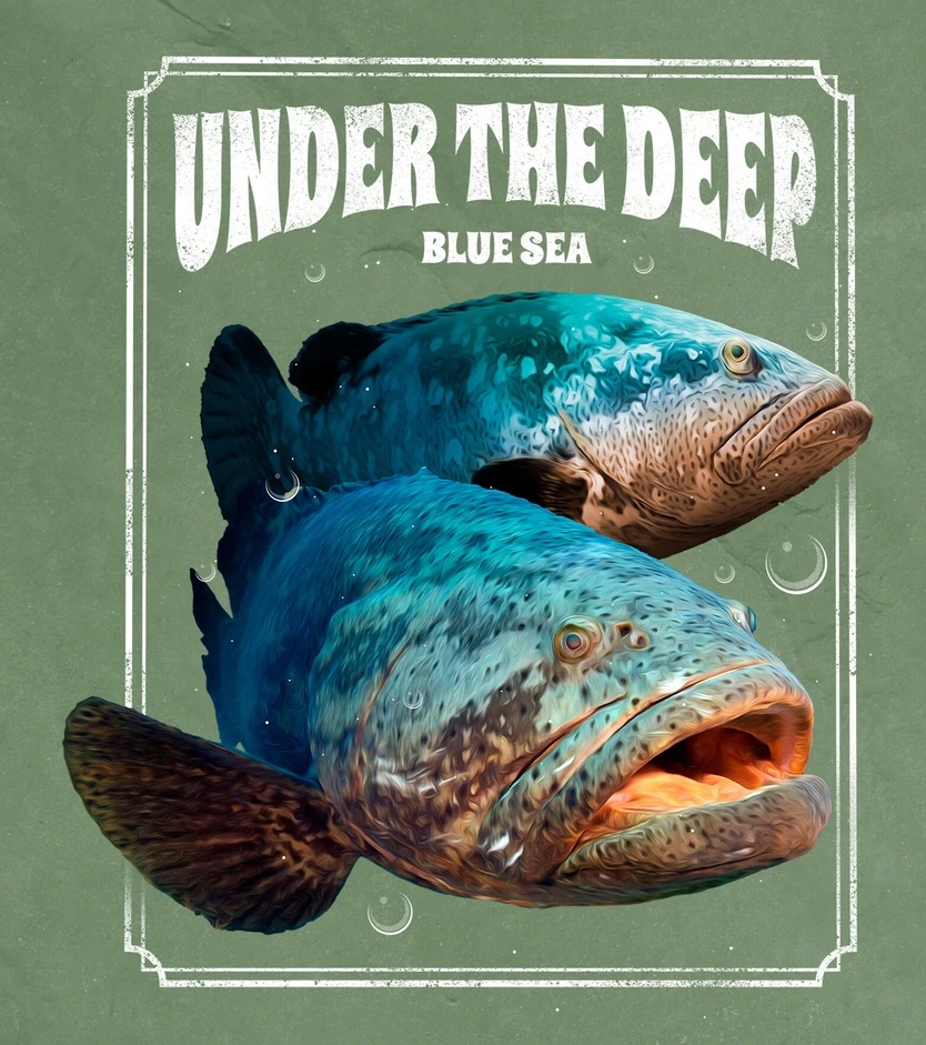 Under The Deep Goliath Grouper Ocean Animal T-Shirt 100% Cotton O-Neck Short Sleeve Summer Casual Mens T-shirt Streetwear