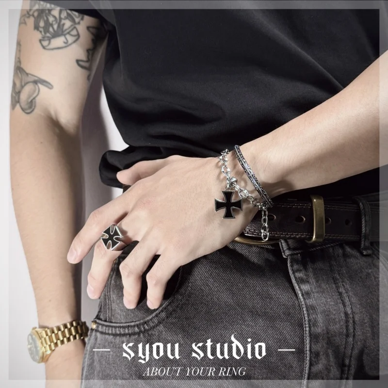 Classic Black Cross Stainless Steel Rings Geometric Biker Rock Punk Mens Gift Fashion Ring Band Jewelry Metal Unique Wholesale