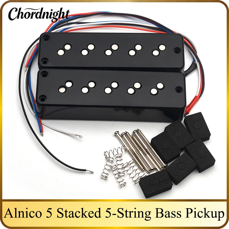 5-String Bass Humbucker Alnico 5 Stacked 3 Holes with Staged Polepiece Noise Reduction Pickup 4 Conduct Output Split Coil for Bass Parts