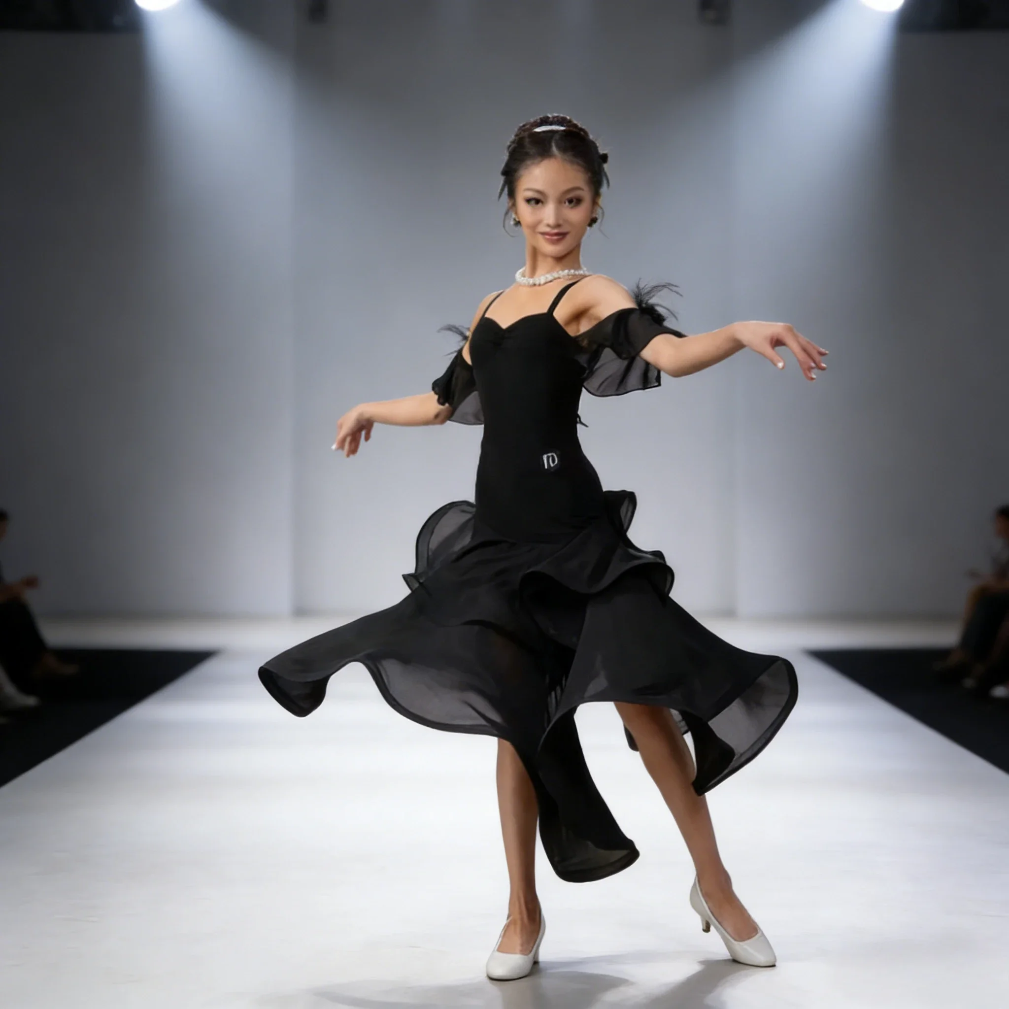 

Girls Ballroom Dance Dress Chiffon Double Layer Skirt Hem Wlatz Tango Modern Dance Standard Competition Costume Dresses