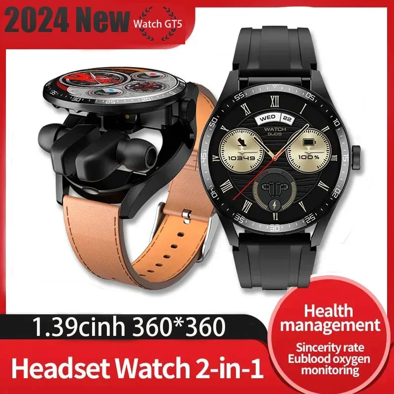 

Smart Watch GT5 Buds Bluetooth Headset TWS Wireless 2-in-1 Earbuds Health Detection GT5buds Sports Smartwatch Headphones+box