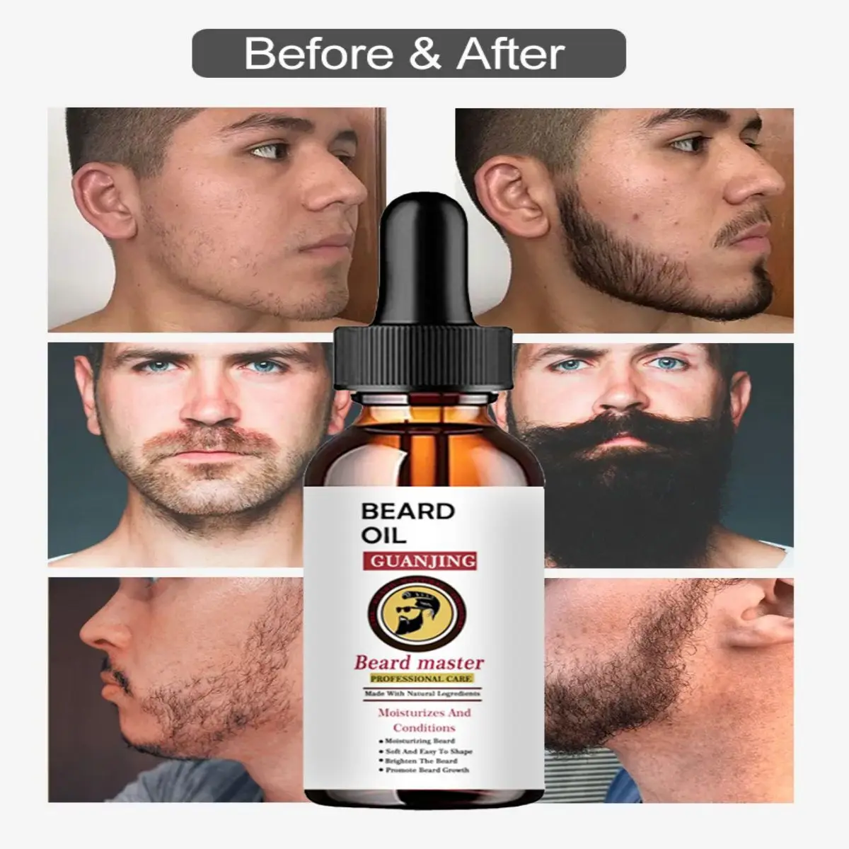 Beard Growth Oil for Men Quick Absorption Moisturize Beard Effective Beard Enhancer Serum Natural Plant Beard Treatment 60ML