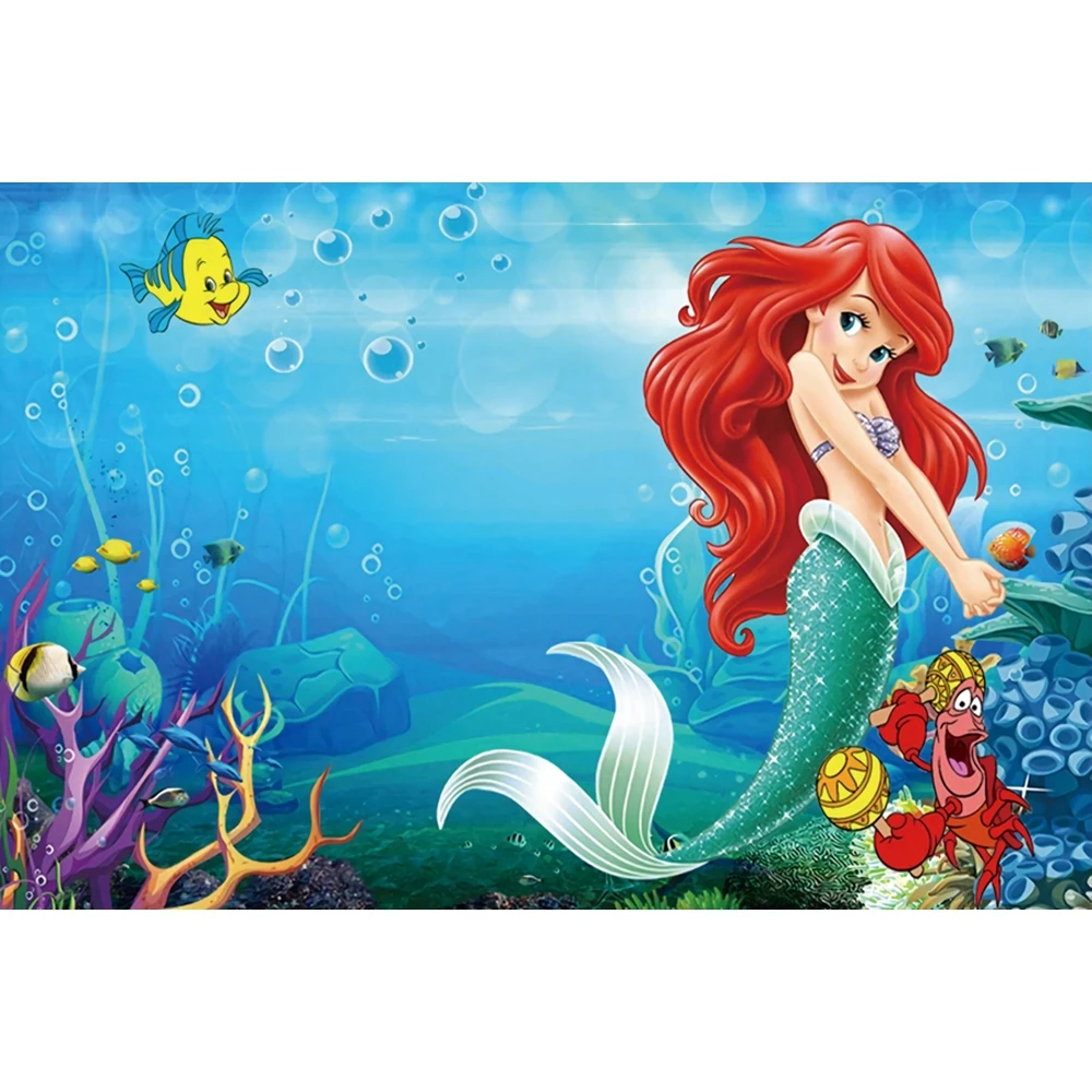 Disney Ariel Little Mermaid Princess Backdrop Under The Sea Mermaid Background Photography Girls Birthday Party Decoration