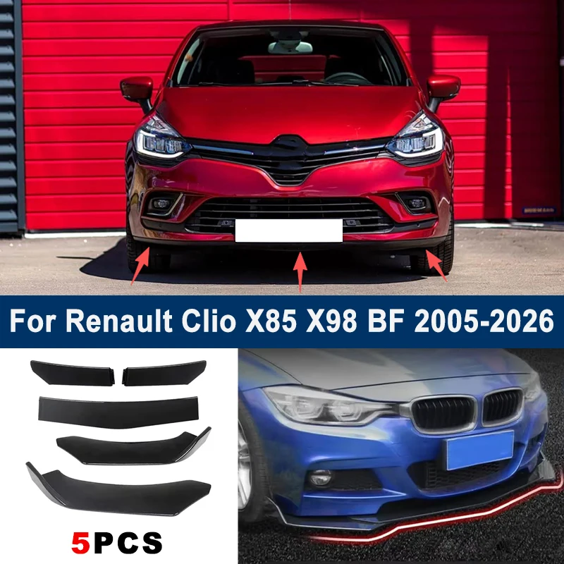 

Регулируемый комплект из 5 секционных сплиттеров переднего бампера для Renault Clio X85 X98 BF 2005-2026, спортивный обвес