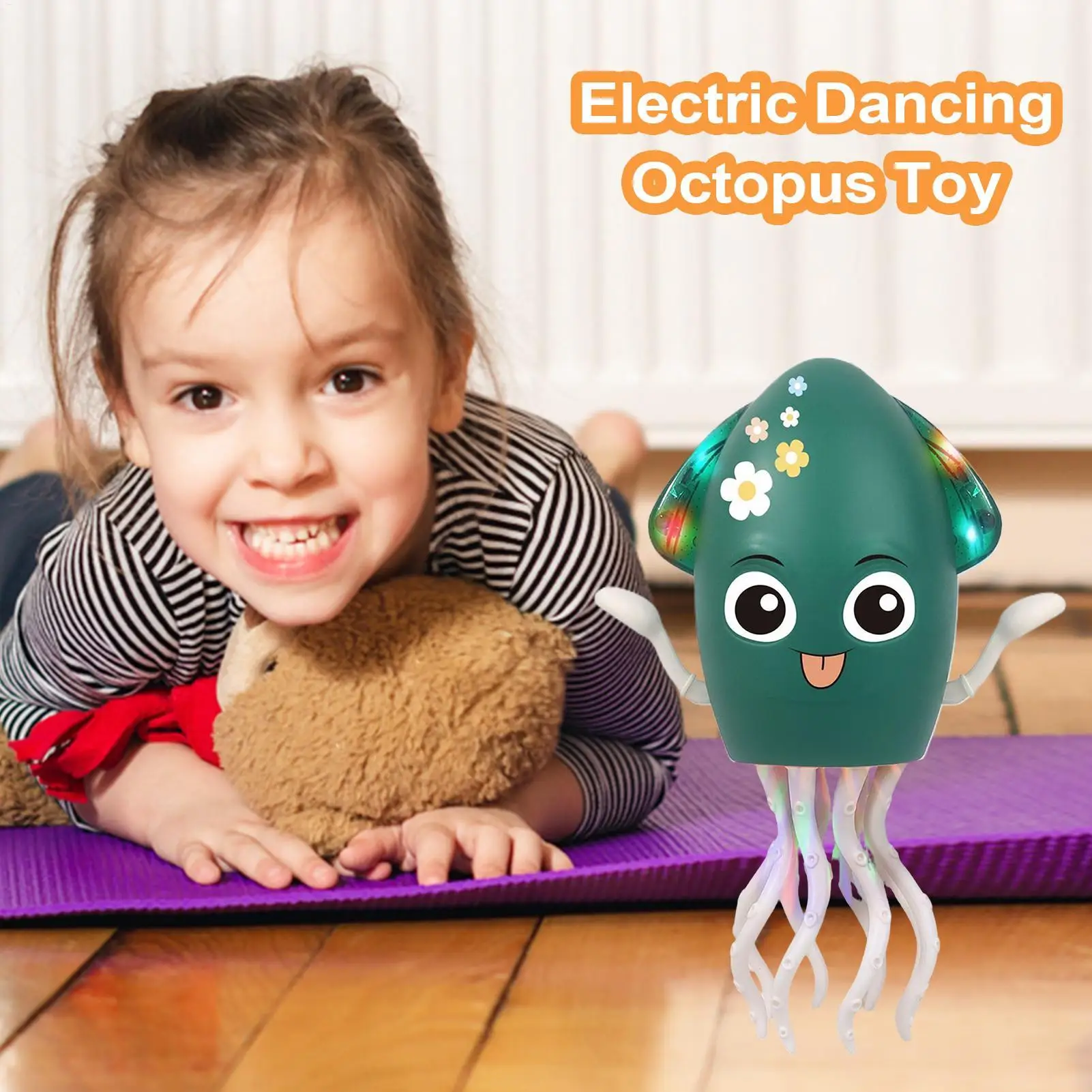 ألعاب الأخطبوط الكهربائية مستشعر تجنب العوائق الأخطبوط USB روبوت كهربائي قابل لإعادة الشحن مع أضواء LED وموسيقى للمنزل