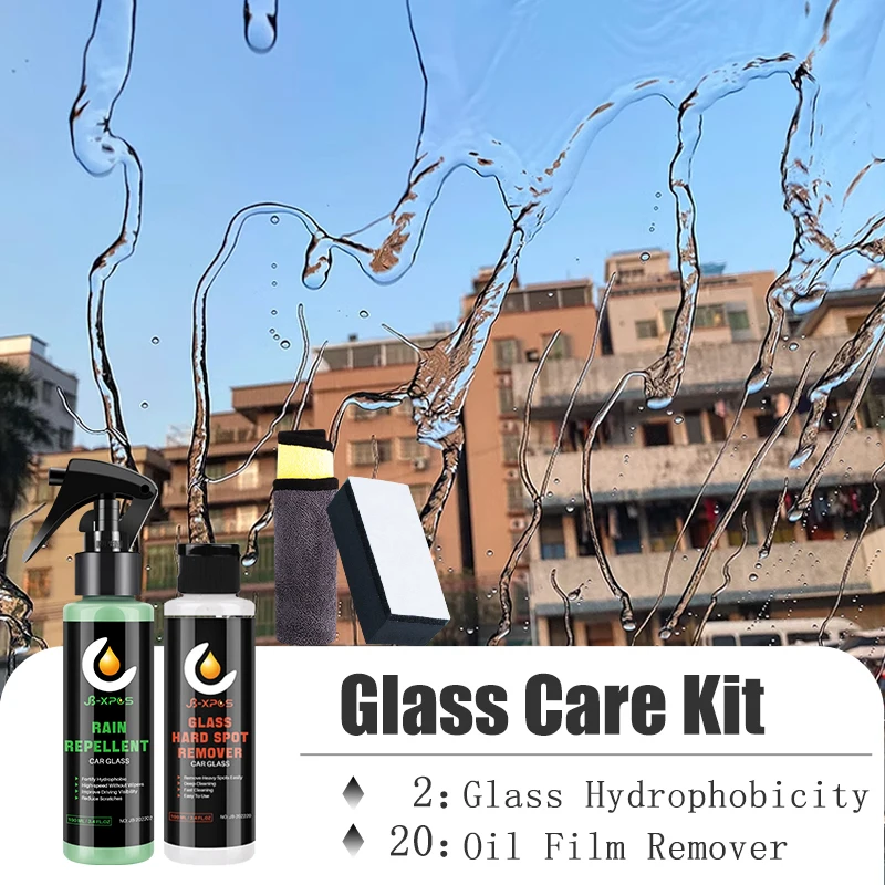 Car Glass Oil Remover & Glass Hydrophobic Coating Kit Windshield Coating Agent Waterproof Rainproof Agent JB XPCS 2&20