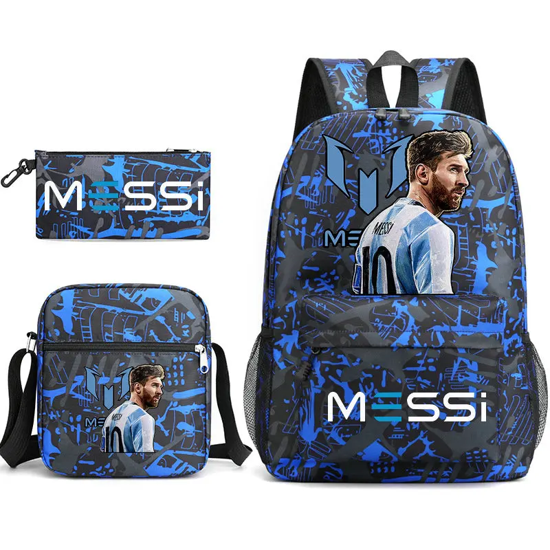 Mochila de futebol Messi para crianças, Mochila escolar para homens e mulheres, Travel Laptop, Adolescentes, Students Totes Sac, 3Pcs