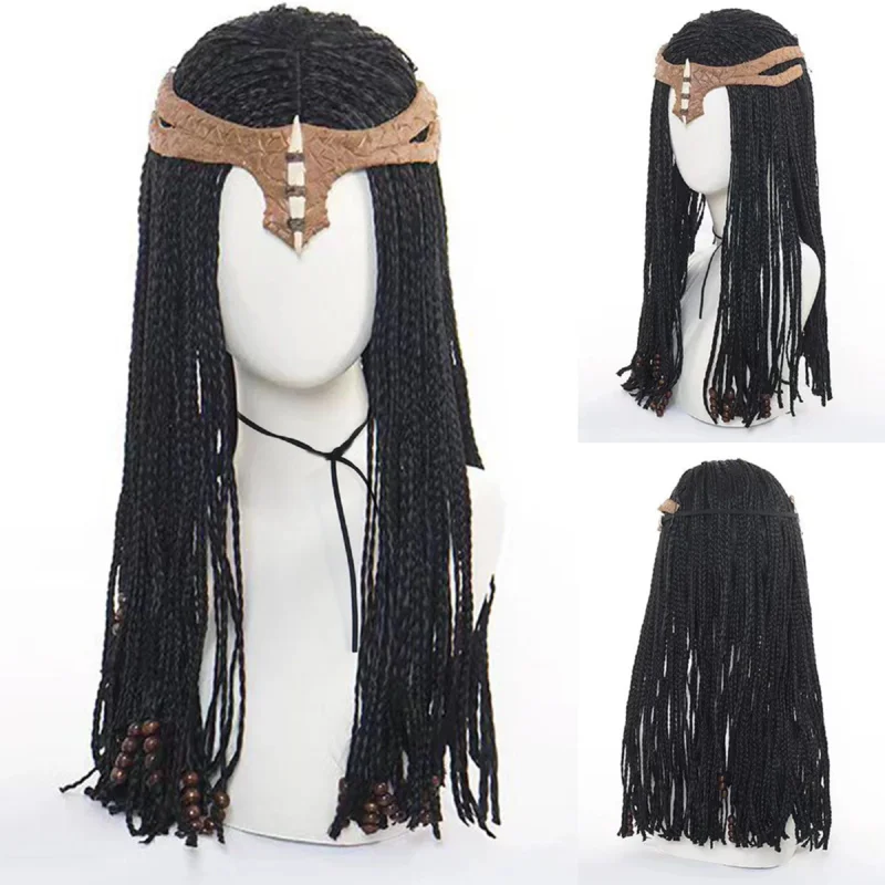 1 Headband Medium Length Black Braided Dreadlock Cosplay Wig with Headwear for Halloween Christmas School Thanksgiving Day