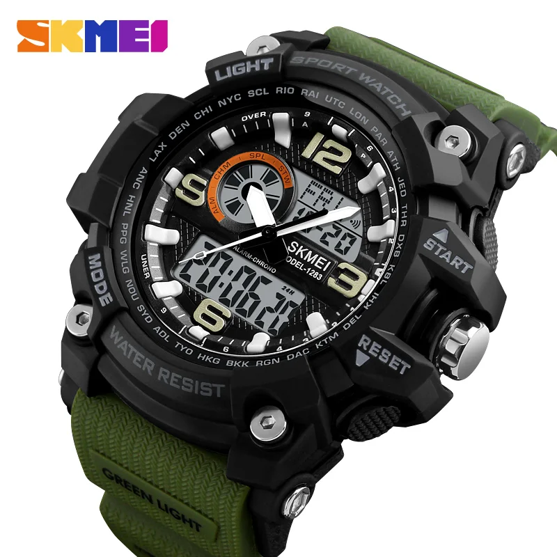 SKMEI Youth Cool 3 Time Back Light Display Analog Digital Sport Watches Men Casual Countdown Waterproof Wristwatch reloj hombre