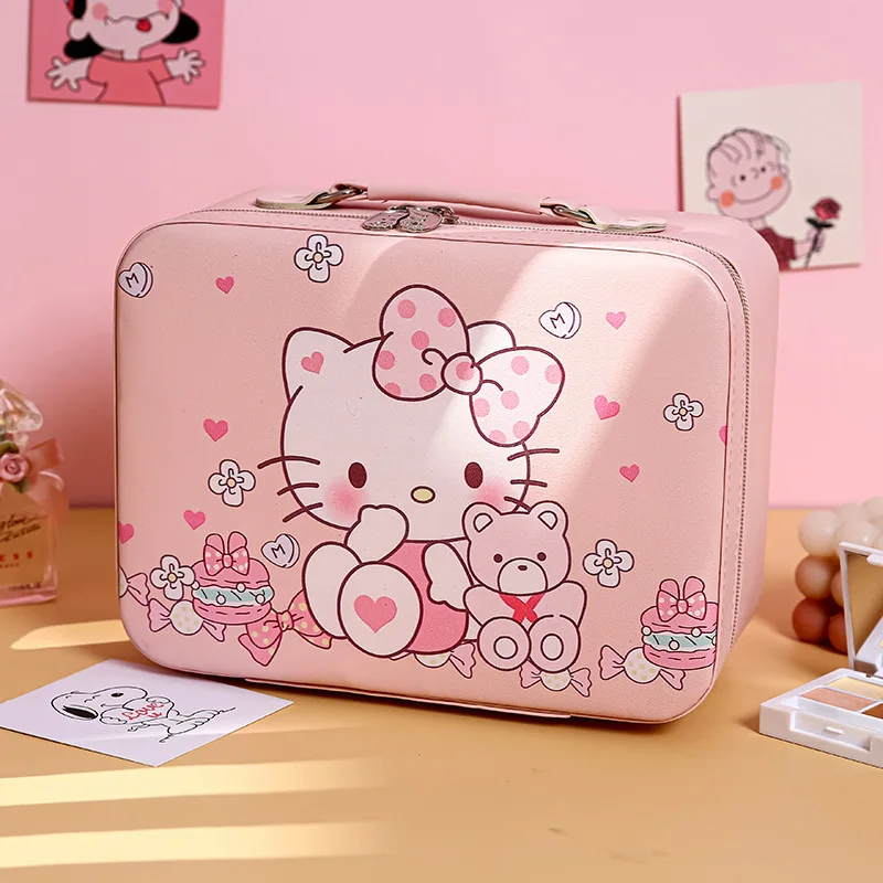 Sanrio Waterproof PU Leather Cosmetic Bag For Women Kawaii Hello Kitty My Melody Travel Toiletries Organizer Storage Makeup Up