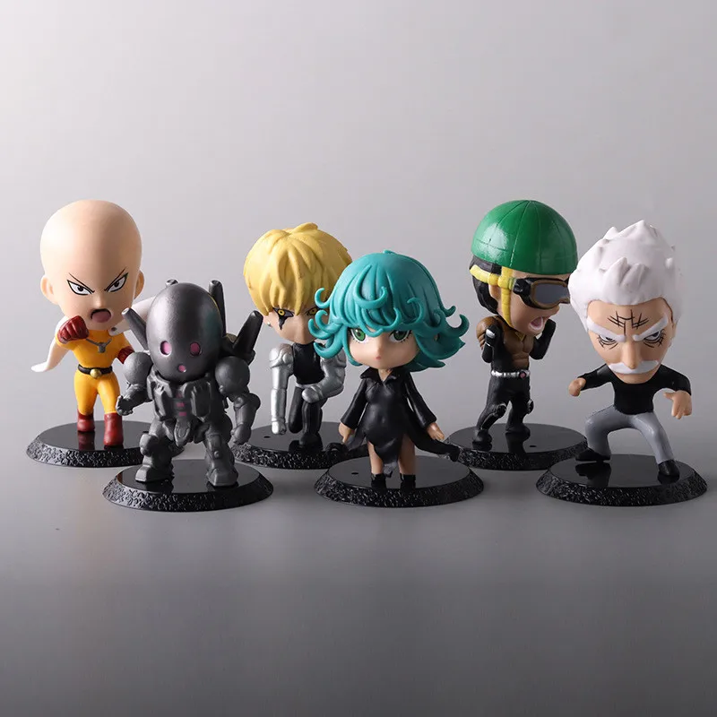 Anime One Punch Saitama Figura Genos Set Toy, Terrível Tornado Mumen Rider Modelo, Coleção de Presentes, Ornamento, 6Pcs, 1 Conjunto