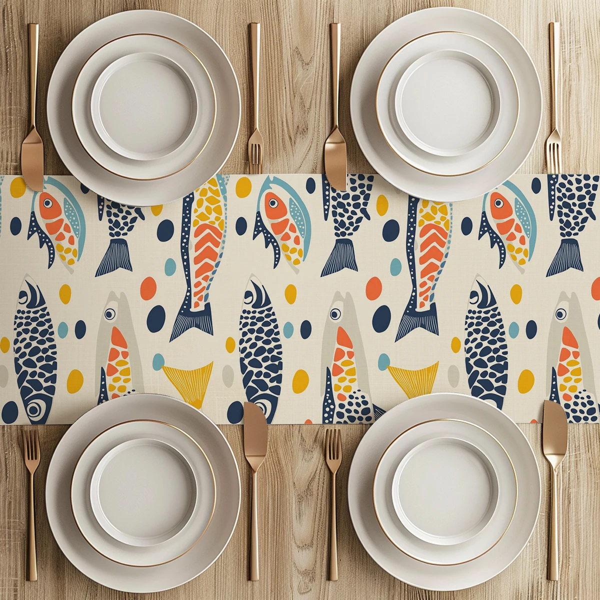 Fish Folk Wind Table Runner Kitchen Dining Decoration Table Runners Holiday Decorations Room Decor