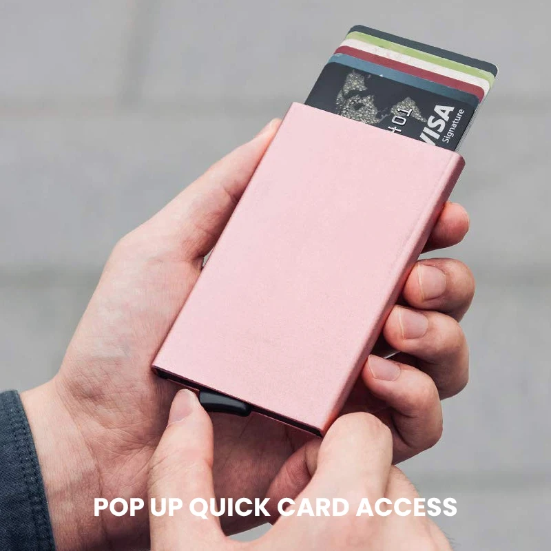 Slim Pop Up Wallet Minimalist Credit Card Holder For Men Women RFID Blocking Mini Metal Case image 2