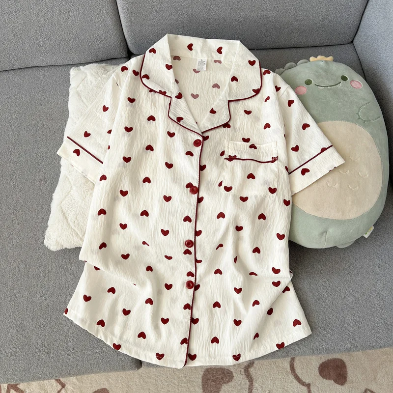 2Summer short-sleeve pajama set for women, comfortable and trendy, shorts that can be worn outside, home wear set view 3