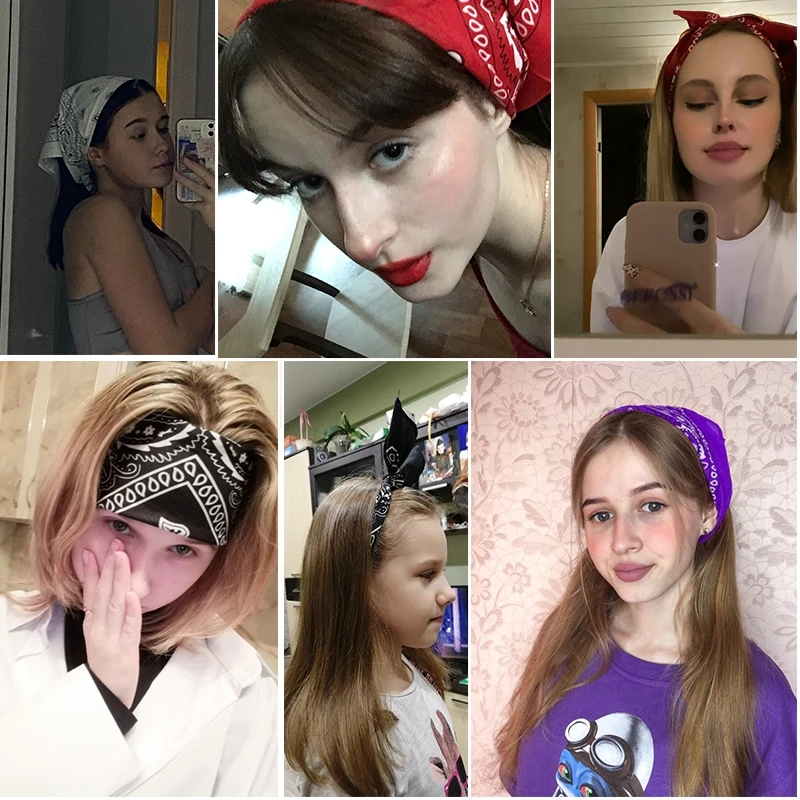 Bandana Hip Hop Fashion Unisex Hitam, Ikat Rambut, Syal Leher, Penutup Kepala, Pembungkus Pergelangan Tangan, Syal Persegi, Saputangan Bermotif