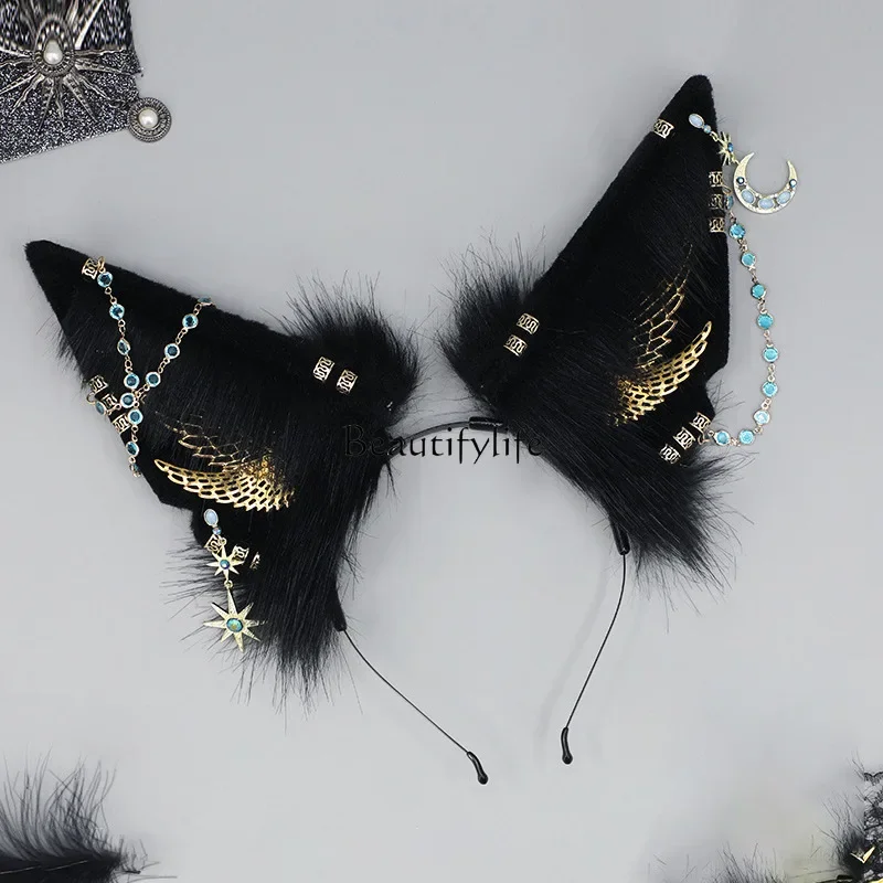 Comic-Con Props Dark Hair Accessories Simulation Beast Ears Headband Handmade Retro Western Regions Headdress