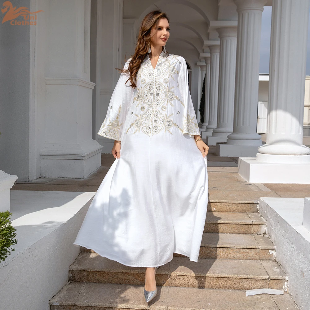 Uni Abaya 2024 Dubai Embroidery Sequins Long Dresses For Women Elegant Muslim Jalabiyat Turkish African Kaftan Clothing