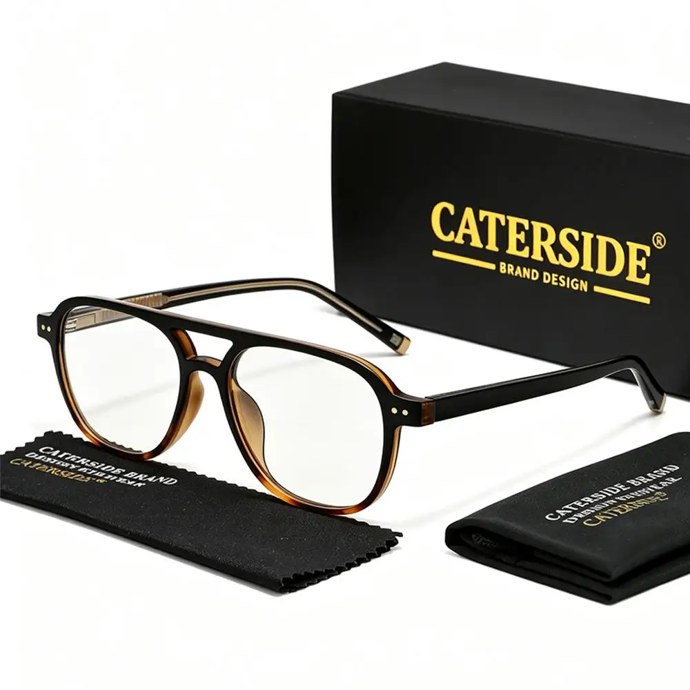 CATERSIDE Herren Pilotenbrille Flache Oberseite Doppelbrücken-Design Federscharnier Brillengestell Damen Anti-Blaulicht-Brille – Detail 10