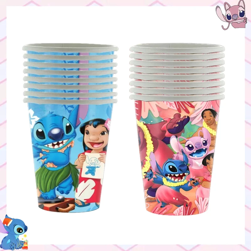 Disney-Tasse de poulet rose Stitch, fournitures de fête, papier standardisé 9oz, 250ml, décoration de faveur d\'anniversaire, nouveau