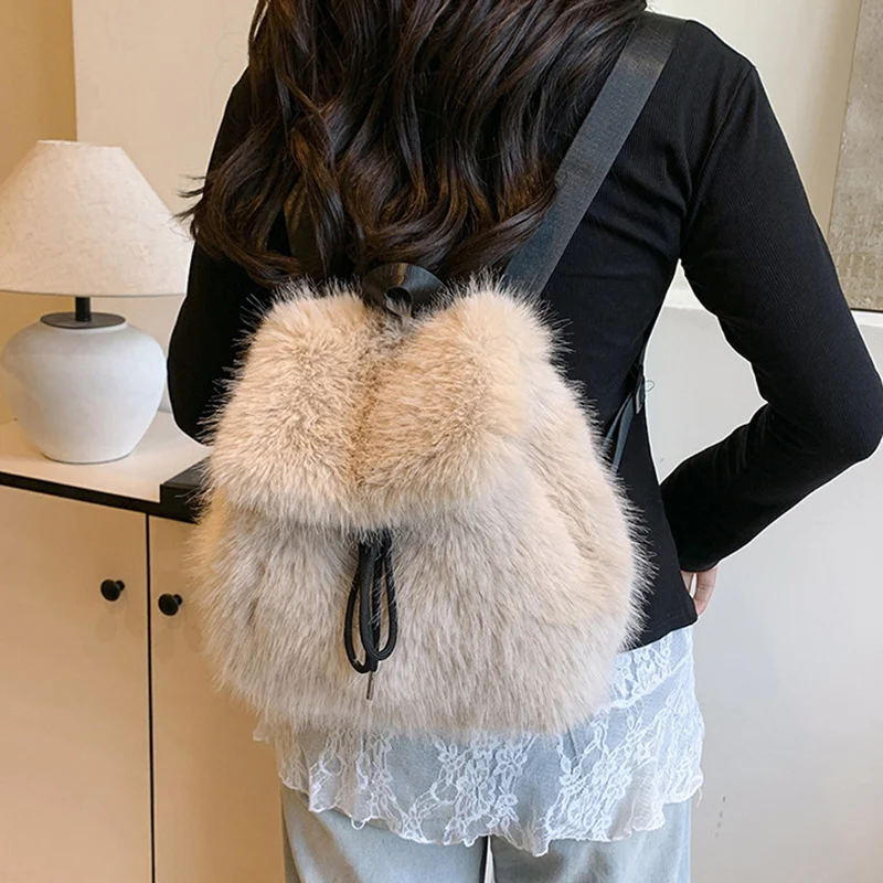 ฤดูใบไม้ร่วงฤดูหนาวผู้หญิง Plush Fury กระเป๋าเป้สะพายหลังใหม่ขนาดใหญ่ความจุไหล่กระเป๋าแฟชั่นอเนกประสงค์เสือดาวพิมพ์นุ่มมือถือกระเป๋า