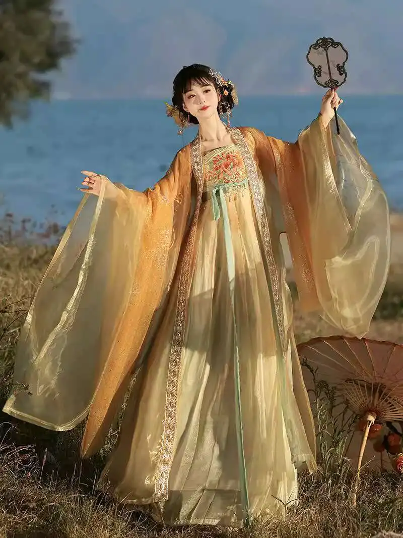 

Half-Lan Hanfu For Women[Butterfly Shadow]Tang Dynasty Style Fairy Heavy Embroidery Large Sleeve Shirt Spring Summer Qi Chest