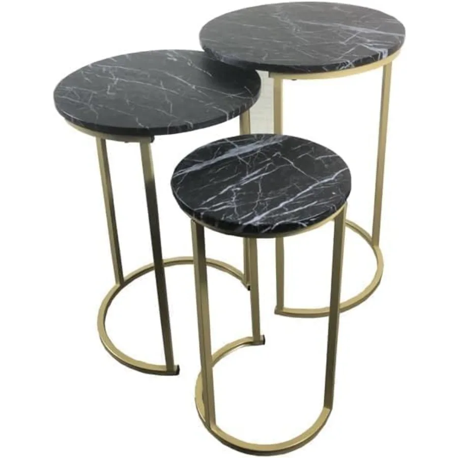 

Комплект из 3 круглых приставных столиков для гостиной, спальни или домашнего офиса – Набор столиков под искусственный мрамор – Современный дизайн