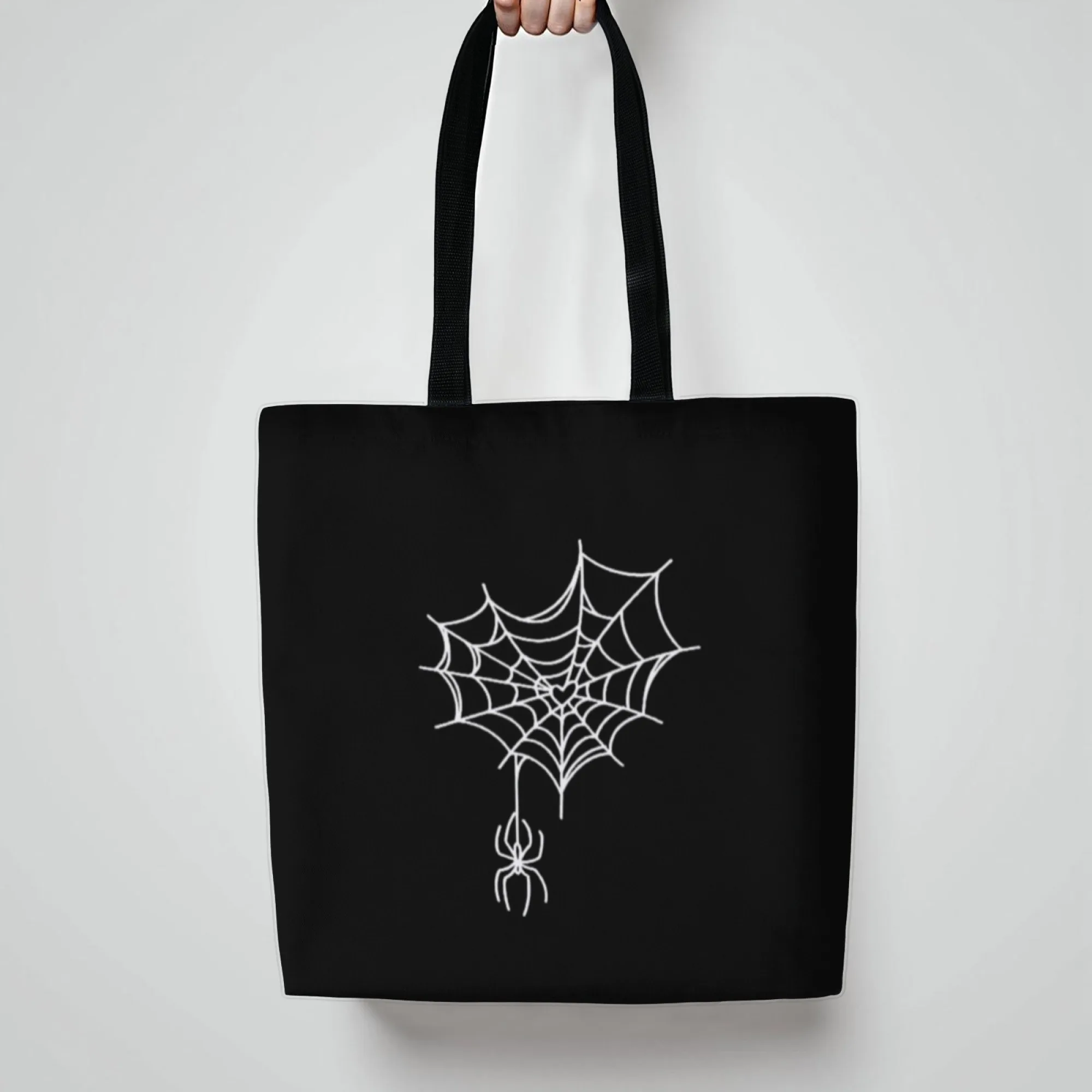 Dark Harajuku Style Shopping Tote Bag Spider Web Print Gothic Large Capacity Handbag for Women Daily Use Gothic Theme Bag