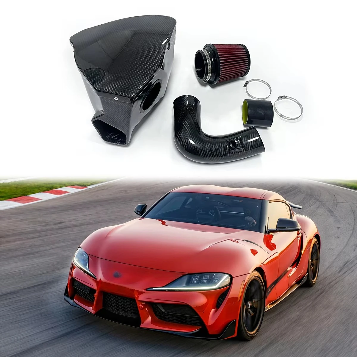 

Подходит для EDDY: Коробка холодного впуска из сухого карбона с карбоновой трубой для Toyota GR Supra A90 J29 3.0T B58B30 DB41