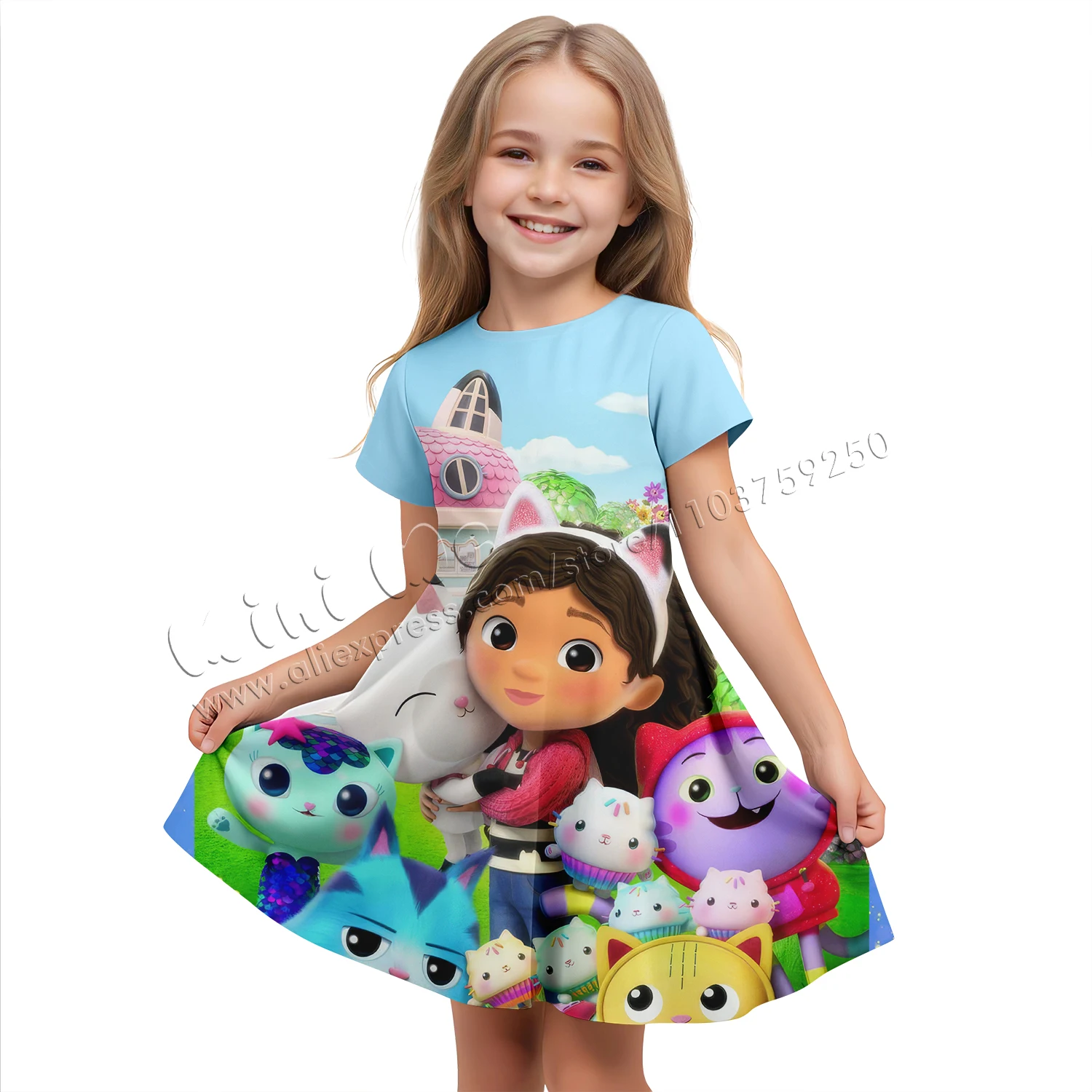 3D Printing Cartoon Gabby Suitable for 3-14 Years Old Children Dresses Girls Party Dresses Girls\' Dress Girl Clothing Clothes