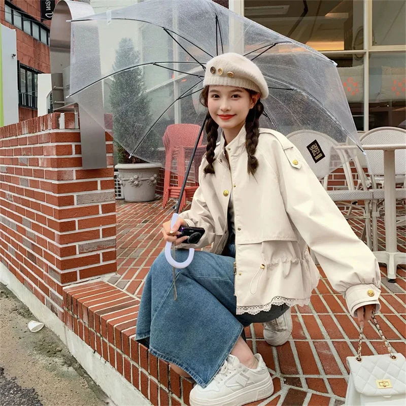 

Korean Fashion High-end Short Windbreaker Jackets Women 2025 Autumn New Trench Coat Female Casual All-match Outerwear Top Lady