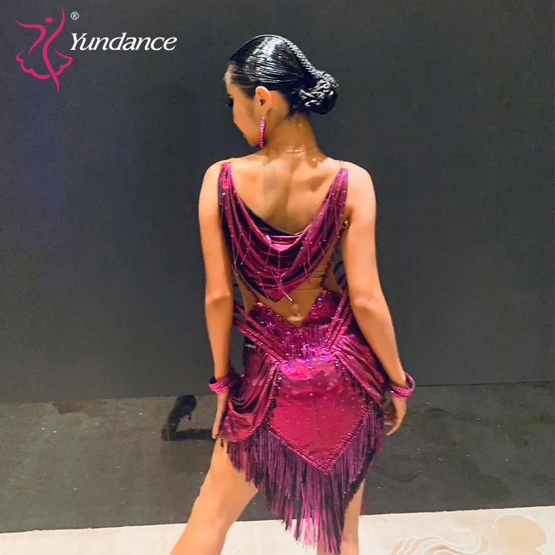 K-340 Latin Dance Dress Competition Dresses Costumes Skirt Performing Rhinestones Adult Children Tassel dress Various color