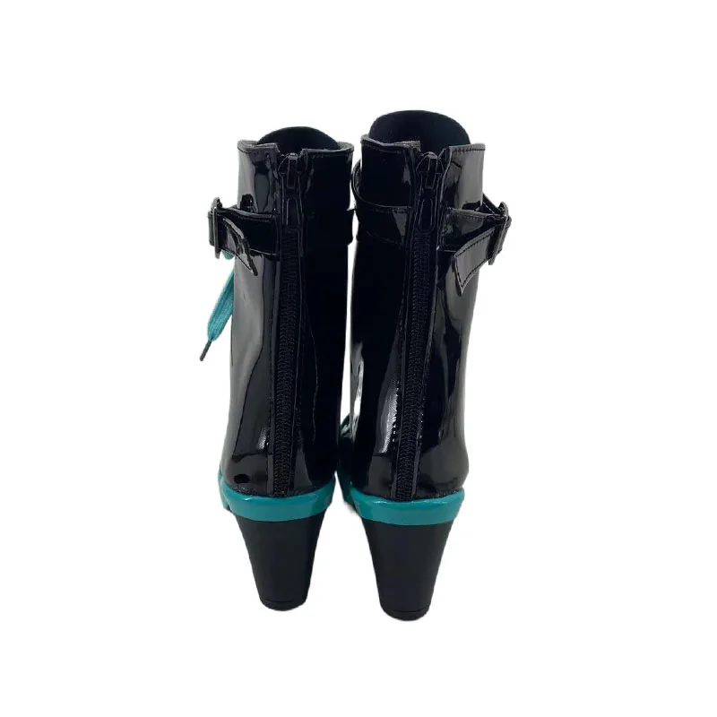 Miku Cosplay Shoes 16th anniversary High-heeled Laced Boots Role Play Faux Leather Boots For Women Girls