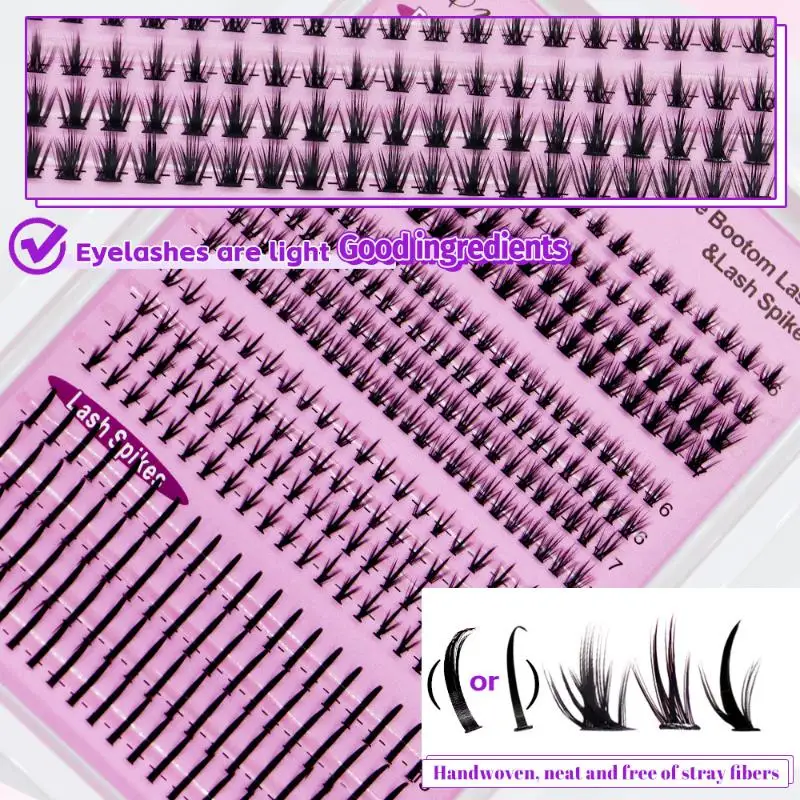 New 16Rows Bottom Lashes(6-7mm) Spikes(15-21mm) Mix DIY Eyelash Extension Wispy Individual Lash Spikes Clusters DIY Lashes Tools