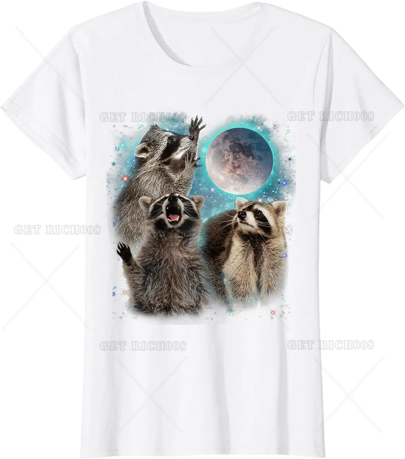 Funny 3 Racoon Moon Howling Raccoon Head Funny for Men Women Kid T-Shirt Casual Cotton Daily  Four Seasons Tees Tshirt