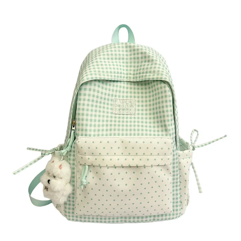 School bag for junior high school girls, Korean styleinsAcademy-style retro plaid polka dot everyday commuter versatile lightwei