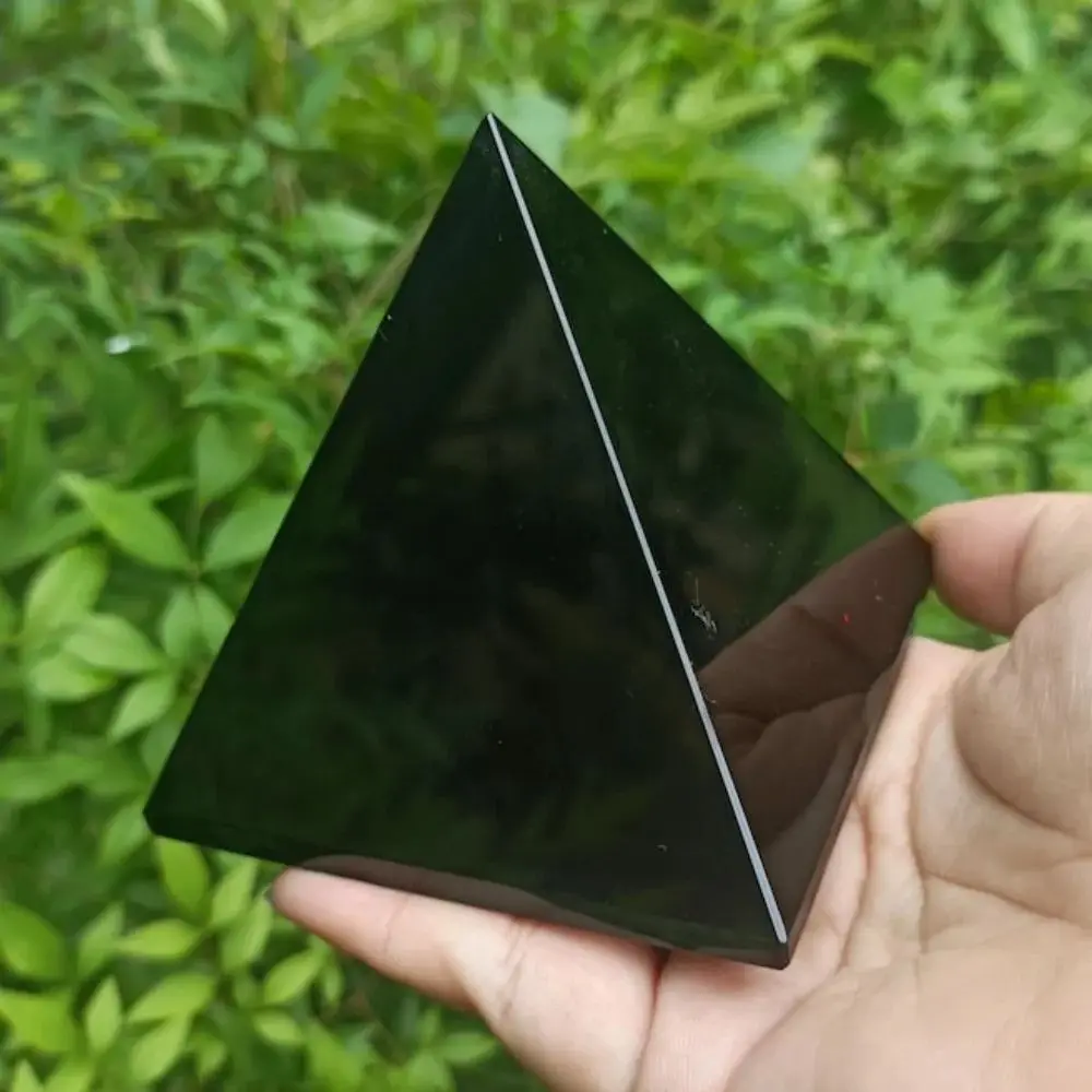 Large Black Obsidian Crystal Pyramid Polished Black Obsidian Pyramid Handmade Crystal Pyramid Geometric Triangle Desktop Decor