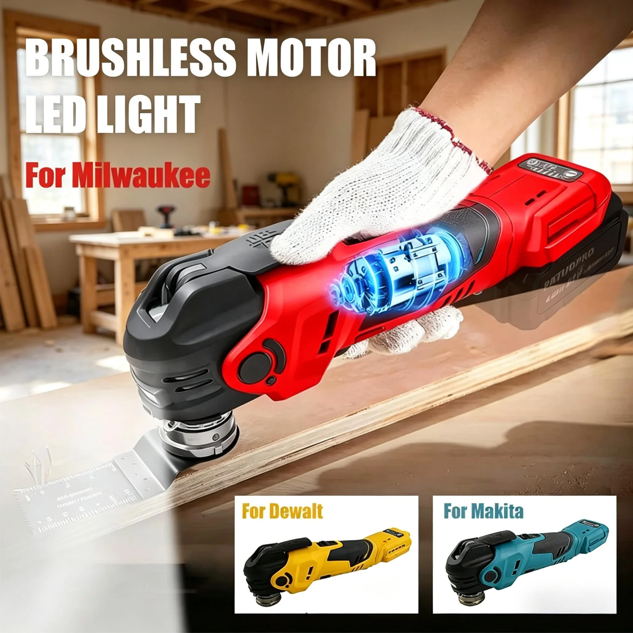 

18V Brushless Oscillating Multi Tool For Makita Cordless LED Quick Change Saw Shovel Cutting Grinding Home Renovation Power Tool