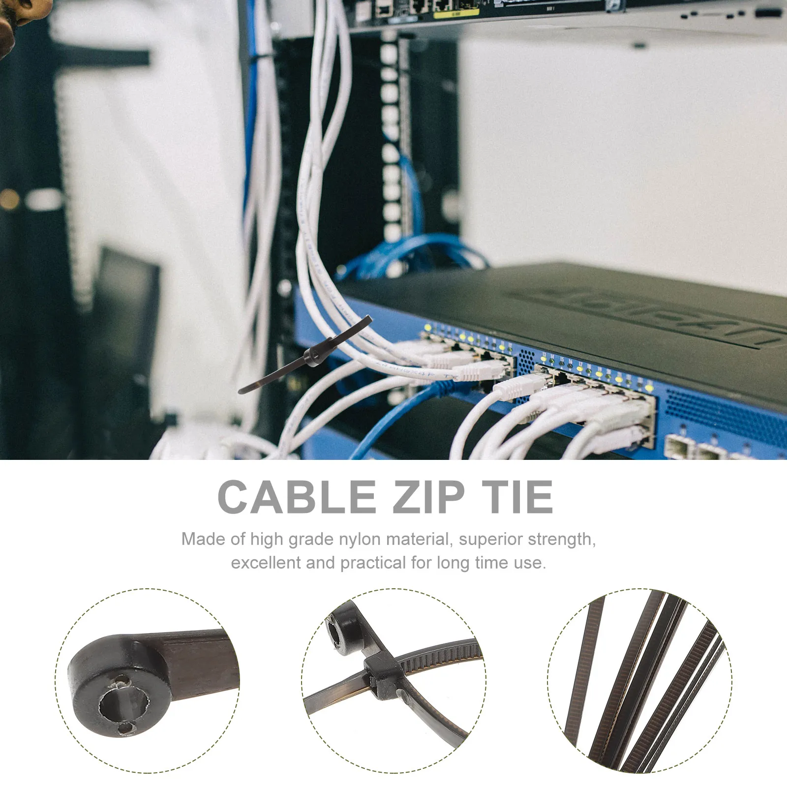 100Pcs Double Hole Round Head Cable Zip Ties High Strength Nylon Self-Locking Fixing Ties for Construction Computer Electricity