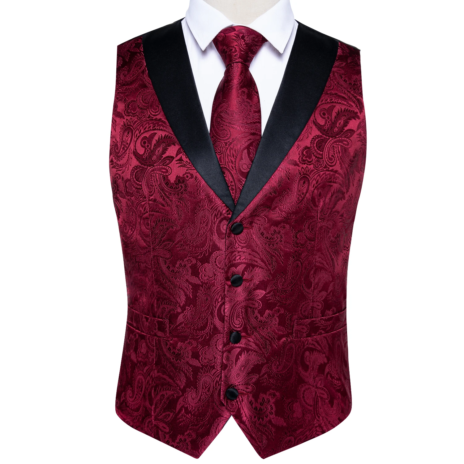 Luxury Silk Gold Black Paisley Floral Vest Brand Men Vest Set Tie Cufflinks Handkerchief Suit Male Sleeveless Waistcoat Wedding