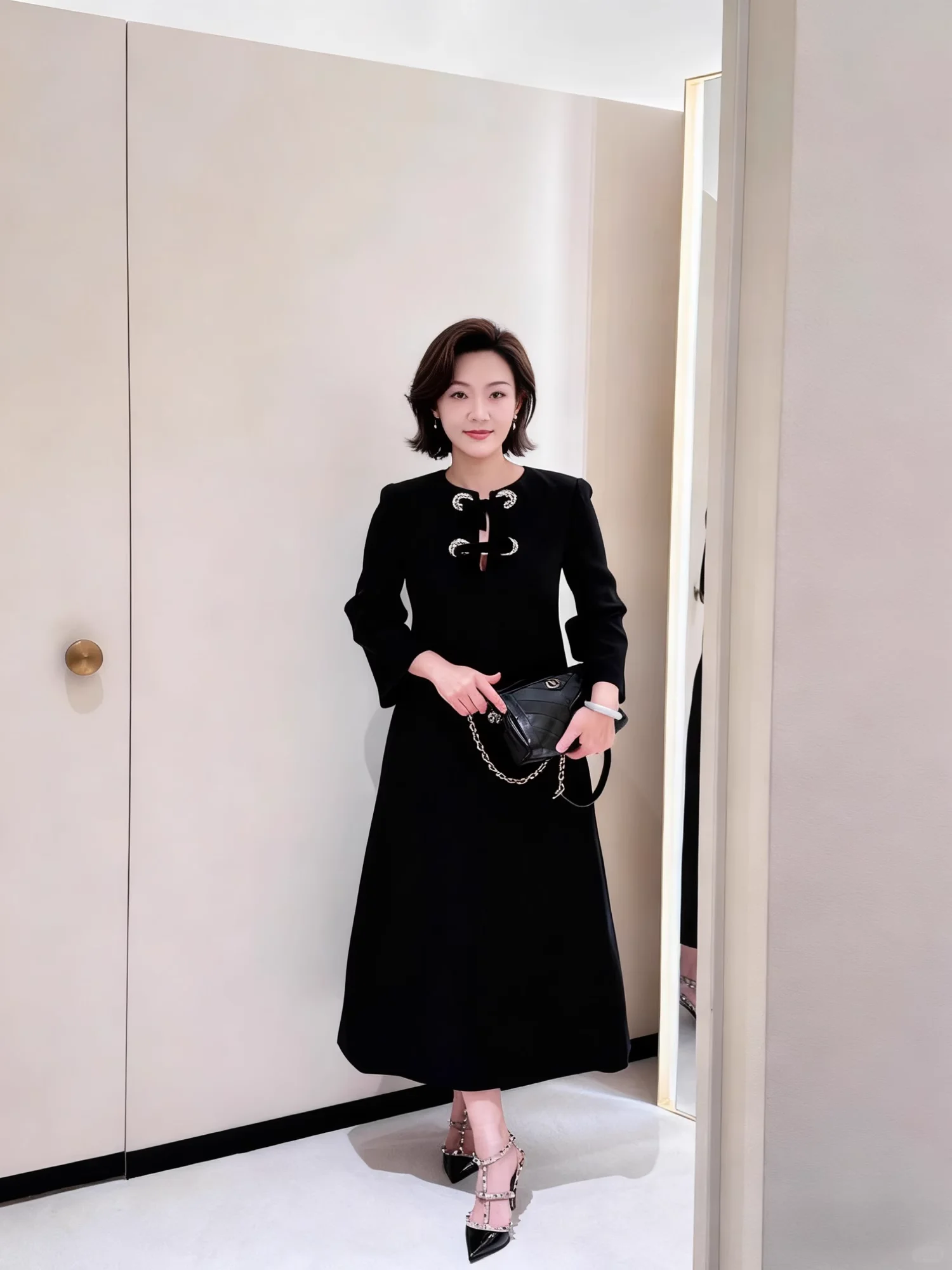 

High Quality 2026 Spring Clothes Fashion Autumn Women's Black Dress Silk Elegant Ladies Wool Party Dress Long