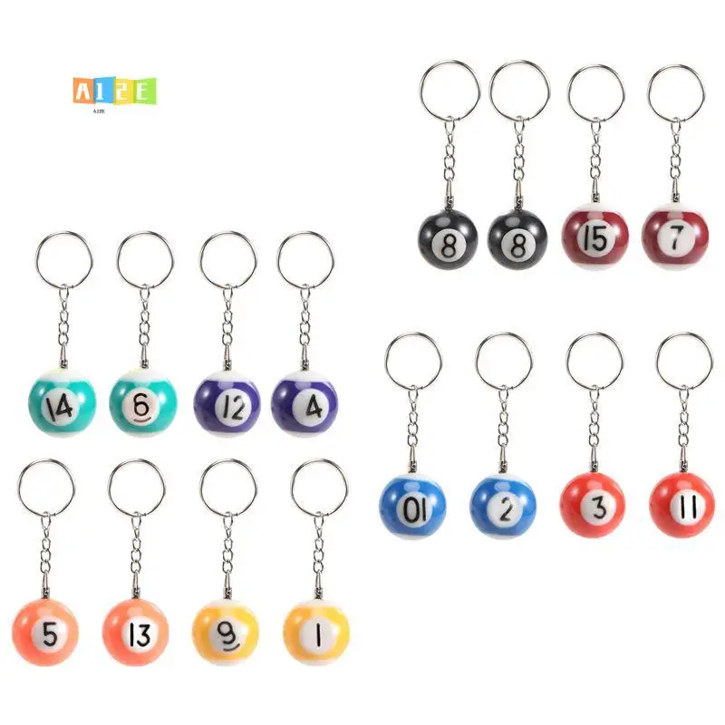 A12E-Colorful Billiard Ball Keychain Set 16 Pcs,Mini Magic Key Chain Balls Eightball Billar Billiards Chains Accessories