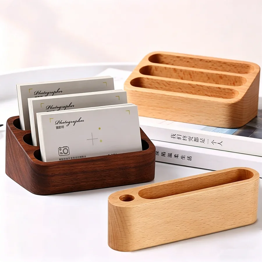 Visitenkartenbox aus Holz, Notizhalter, Präsentationsständer, großes Fassungsvermögen, kreatives Desktop-Display, Aufbewahrung, Bürobedarf, Schreibwaren