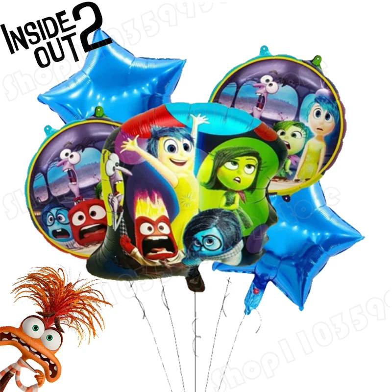 

5pcs Cartoon Inside Out 2 Aluminum Film Balloons Sadness Disgust Anger Children's Birthday Party Supplies Foil Balloons