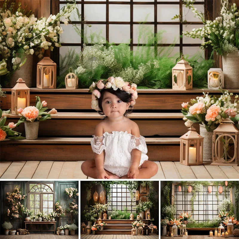 Easter Backgrounds For Photography Windows Flowers Candles Bunnies Eggs Decoration Kids Portrait Photo Backdrops Studio Props