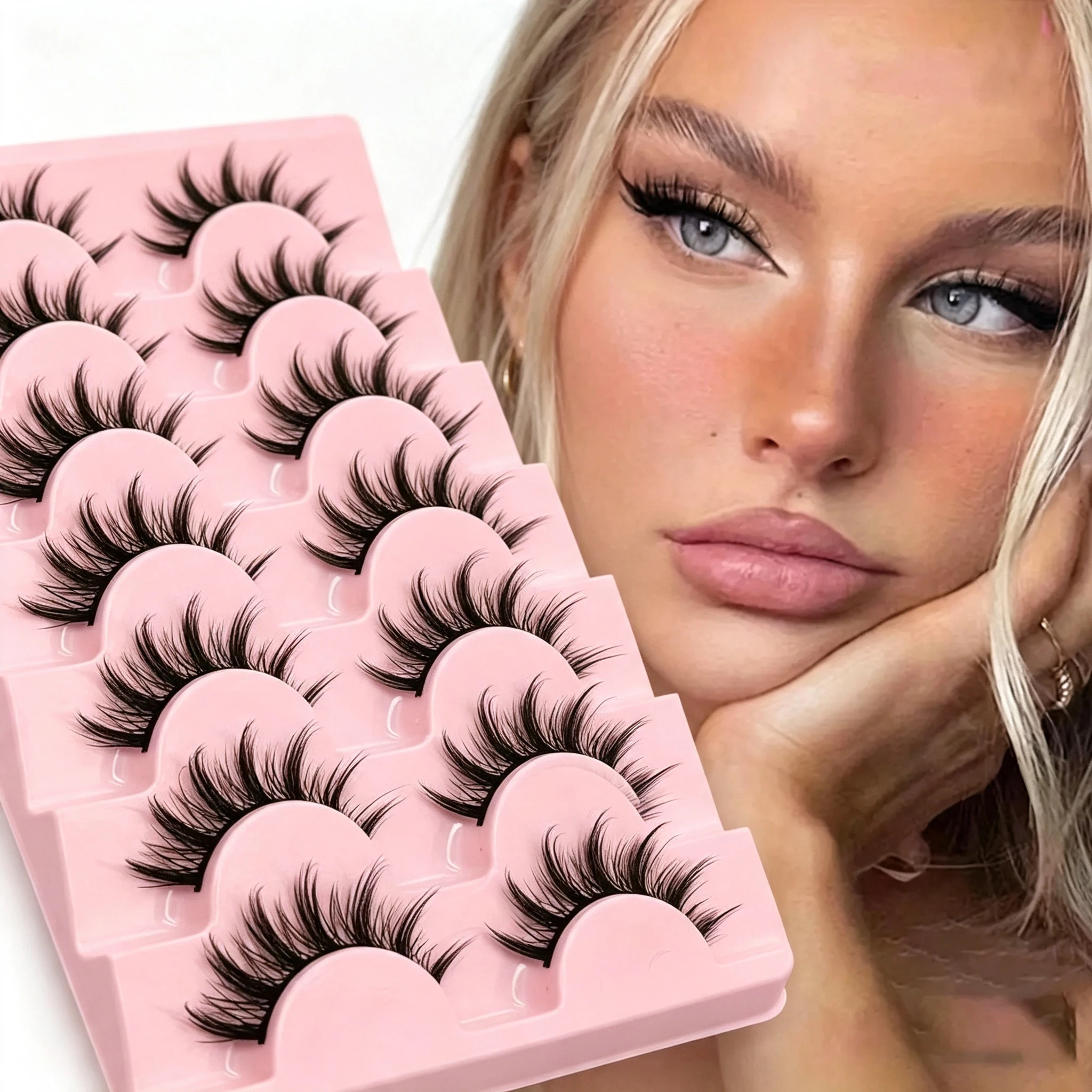 7 Pairs Manga Style Strip Lashes Wispy Spiky Mink False Eyelashes Dramatic Fluffy Winged Lashes Soft Reusable For Party Cosplay