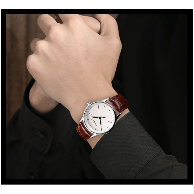 비즈니스 시계 남성용 쿼츠 손목시계 가죽 스트랩 남성 시계 패션 레트로 시계 진짜 소년 소녀 생일 발렌타인 선물