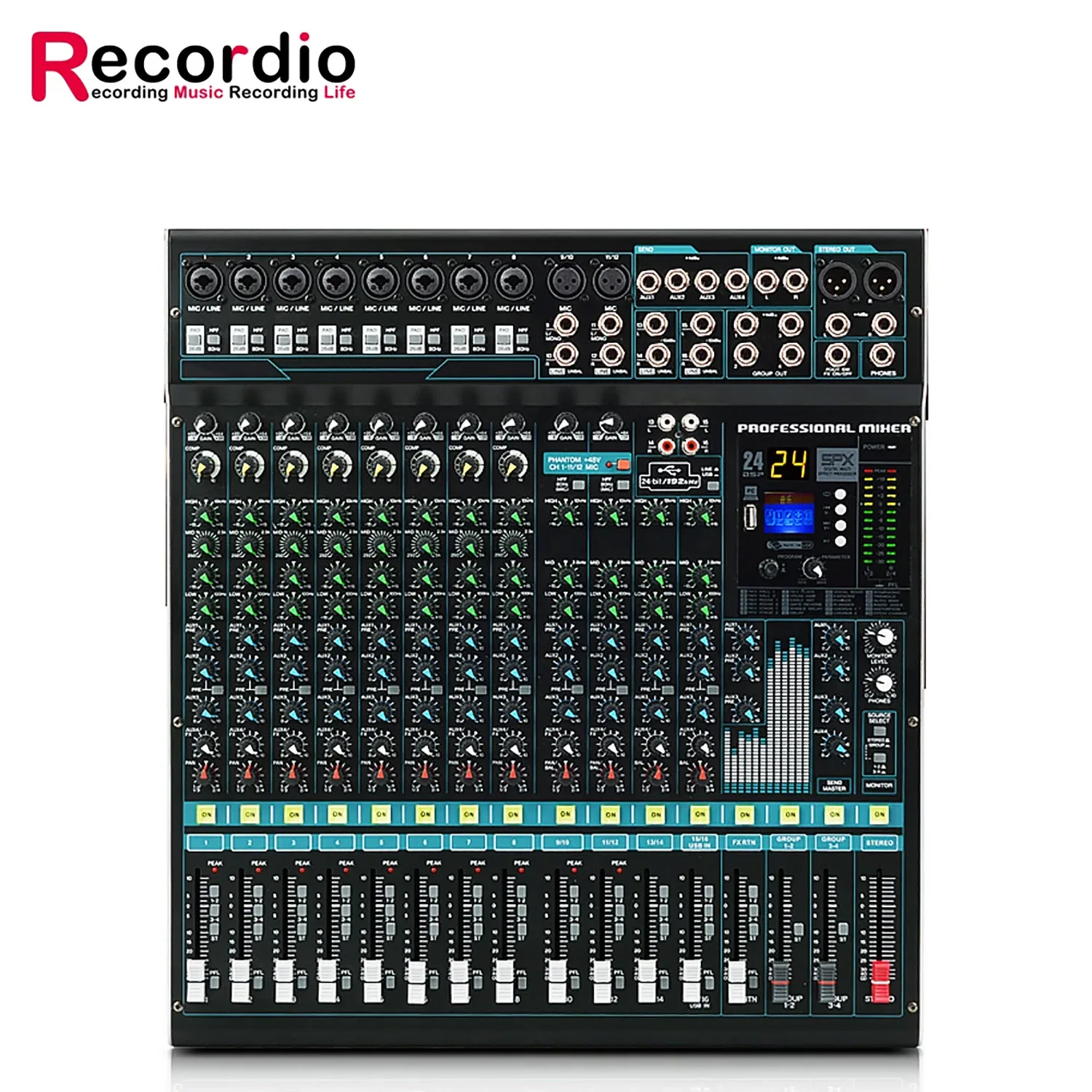 Mezclador de Audio profesional de 16 canales con USB, consola de mezcla de sonido, AUX, grabación de escenario, DJ, mezclador de consola de Audio, GAX-MX16