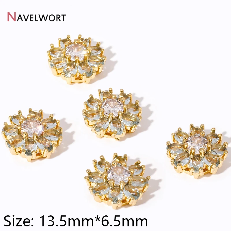 18K Gold Plated Clear Crystal Round Spacer Beads,Brass Metal Flower Separator For Beads,DIY Bracelet Necklace Making Accessories