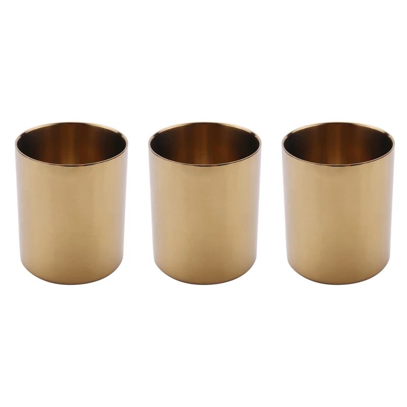 

3X Gold Flower Vase Pen Holder Desktop Storage Container For House Office - Cylinder