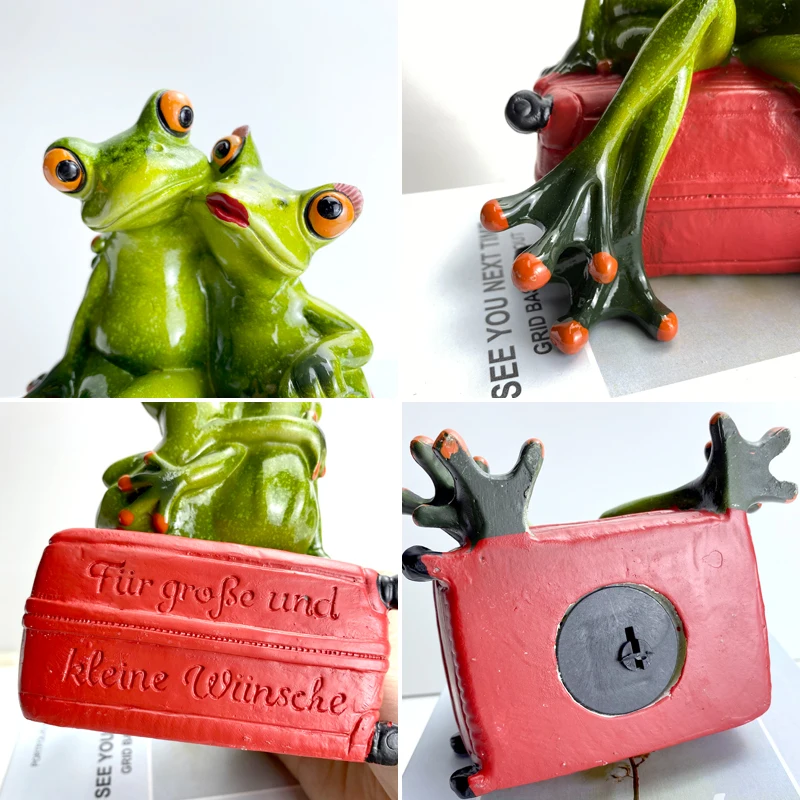 Resin Leggy Couple Frog Decorative Figurines Animal Suitcase Piggy Bank Coin Storage Home Desktop Decor Accessories